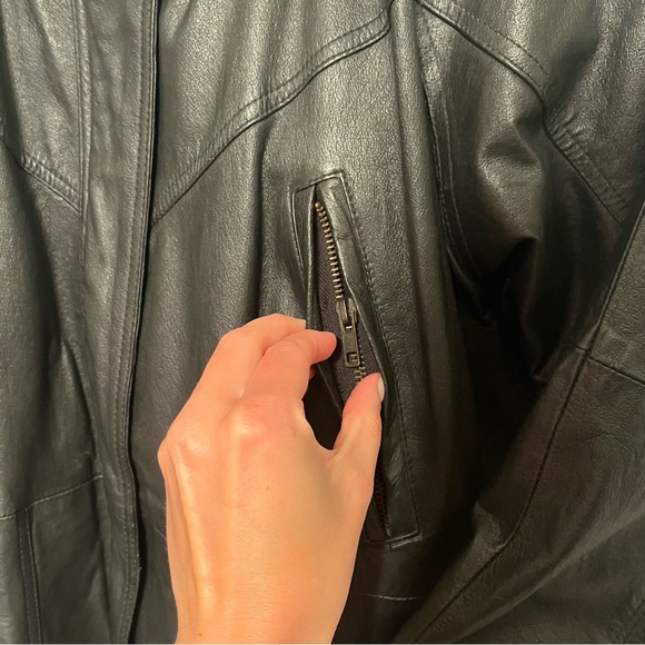 Vintage American Leather Black Long Genuine Leather Jacket - Picture 7 of 16